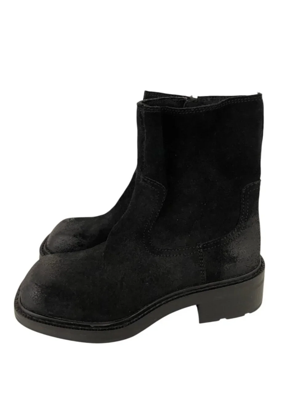 Zara Women Suede Leather Ankle Boots EU 38 US 7.5 Black Square Toe 1107/610 NWOB